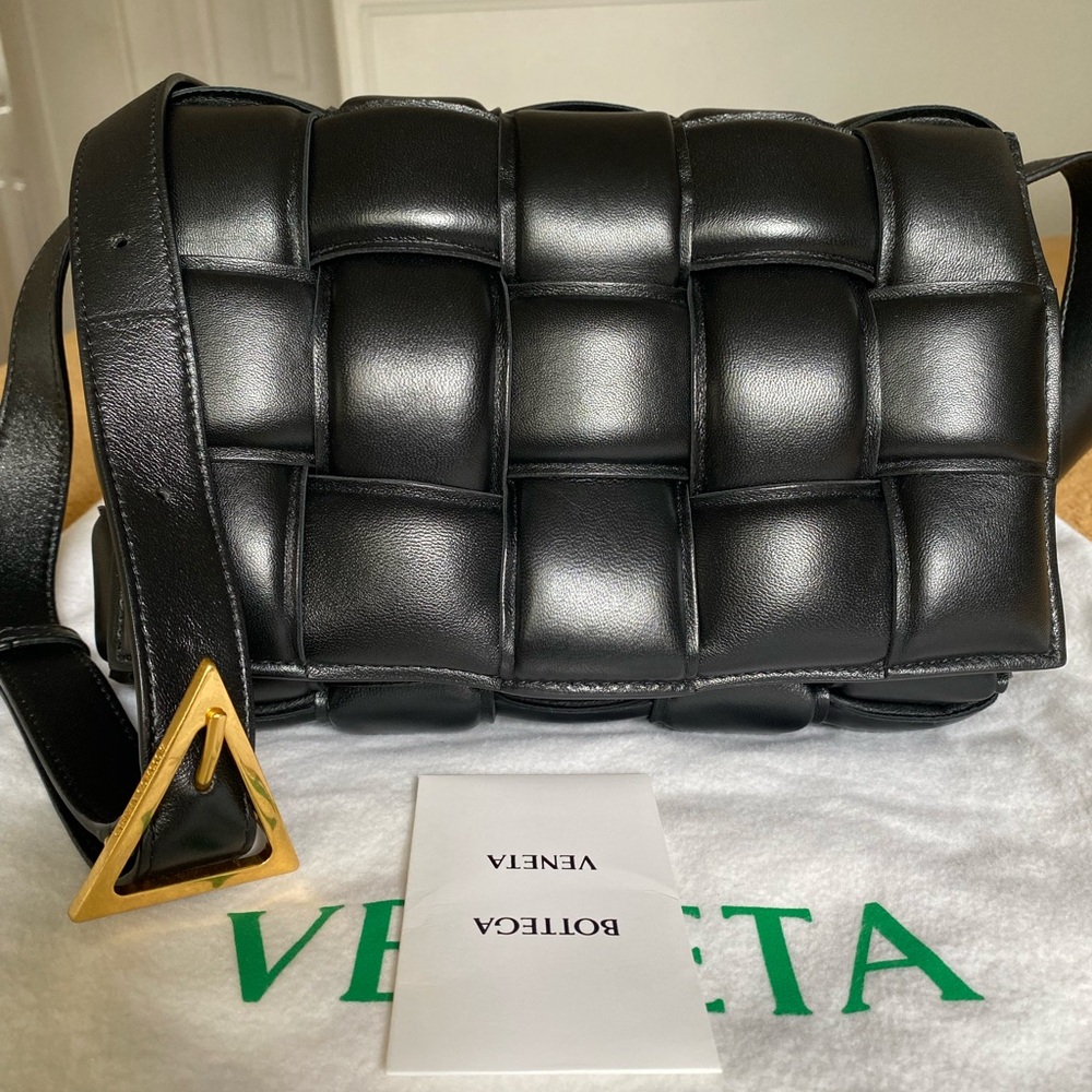 Bottega Veneta padded cassette shoulder bag in Black, 10”c6.5”x3.5”NWT,dust bag